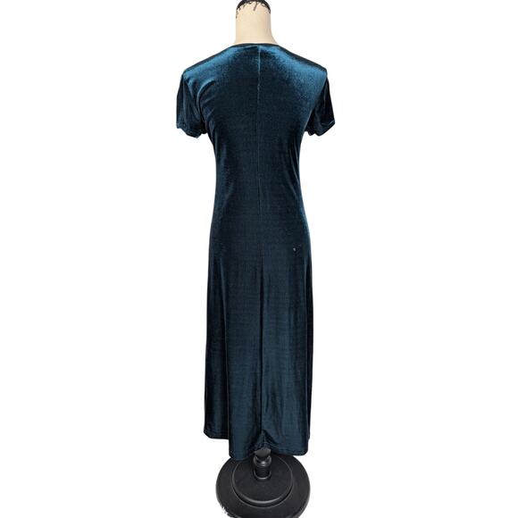 Vintage Y2K Velvet Short Sleeve Maxi Dress Dark Green Size Medium - Picture 2 of 13